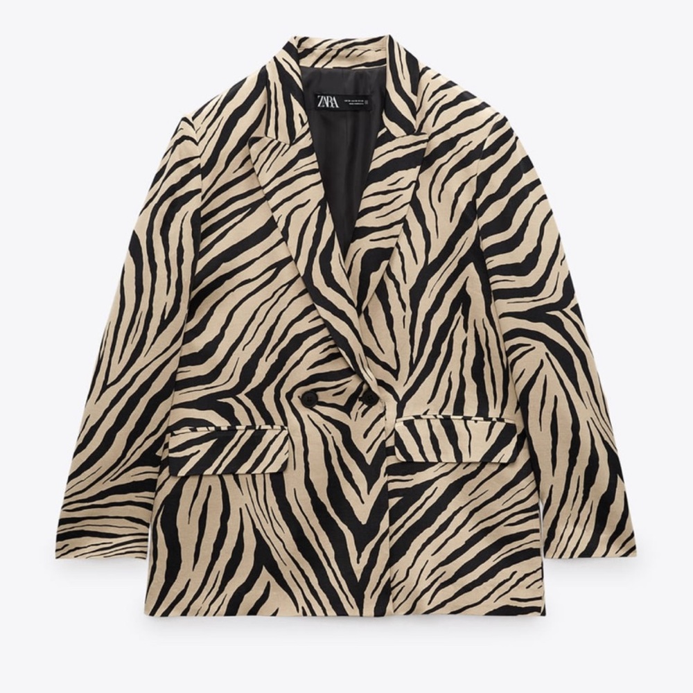 Zara Satin Oversized Zebra Print Blazer